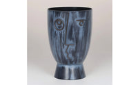 Planter with Face Detailing Indoor Facial Sculpture Planter Weathered Cylindrical Vase for Patio, Balcony