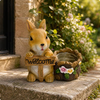 Hare Planter Cute Planter with Welcome Sign Decorative Ornament for Gardeners, Patio