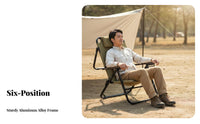 Foldable Design Adjustable Camping Recliner Detachable Pillow Aluminum Frame Camping Chair Wide Seat Reclining Camp Chair Long-Lasting Material for Campers, Anglers, Beachgoers, Fishing, Picnic, Backyard, Poolside