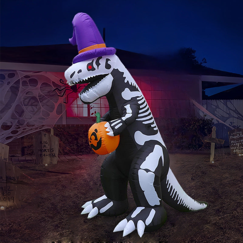 2.4m Halloween Inflatable Skeleton Dinosaur with Pumpkin LED Glowing Model Outdoor Yard Garden Decoration Ornament US Standard