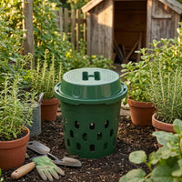 Ventilated Plastic Compost Bin Perforated Lid Vented Compost Bin Cylindrical Household Waste Lightweight