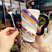 Cute Coconut Ceramic Mug with Lid, Straw, and Spoon - Large Capacity Coffee Cup
