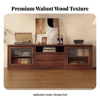 Sturdy Construction Extendable TV Cabinet Stable Load-Bearing Black Walnut Media Console Cord Management Solid Wood TV Stand Easy Assembly for Apartment Dwellers, Homeowners, Interior Design Enthusiasts, Bedroom, Home Office