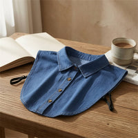 Detachable Denim Shirt Front Insert Button-down Half Shirt for Women, Students, Layered-Look, Office, School
