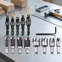 14 Pieces Versatile Woodworking Drill-Bit Set Clean Countersink with Hex Shank Long-Lasting Countersink Bit Set Wear Resistant for Woodworkers
