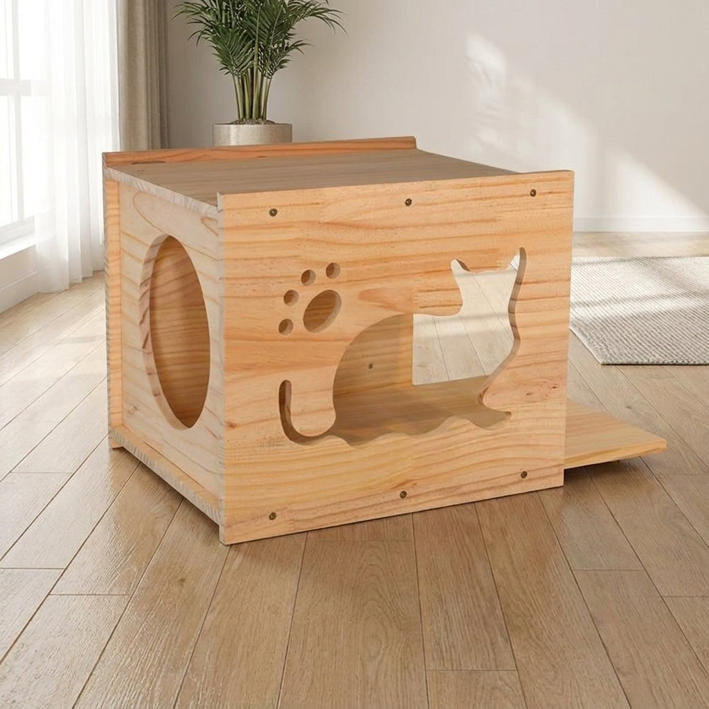 Wall Mounted Cat Shelf with Space Capsule Cat Bed, Solid Wood Climbing Frame and Ladder, 10 Perches Space Saving Furniture for Large Indoor Pets