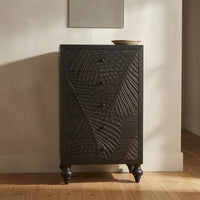 Leaf Pattern Five-Drawer Cabinet Turned Legs Narrow Storage Cabinet Freestanding