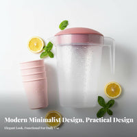 5 Pieces 2000ml Cold Water Kettle Set Large Capacity Water Jug Set Measurement Markings Lidded Drink Pitcher with Cups for Homeowners, Kitchen