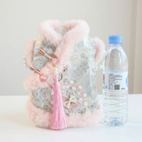 Pet Princess Dress with Hood, Ruffled Layered Small Dog Skirt, Warm Thick Pet Clothing and Cat Dress with Tassel Bow Autumn Dog Clothes