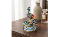 Jewelry Box with Peacock Figurine Lid Enamel-Style Jewelry Box with Peacock Ornate Gold-Tone for Women, Dresser, Vanity
