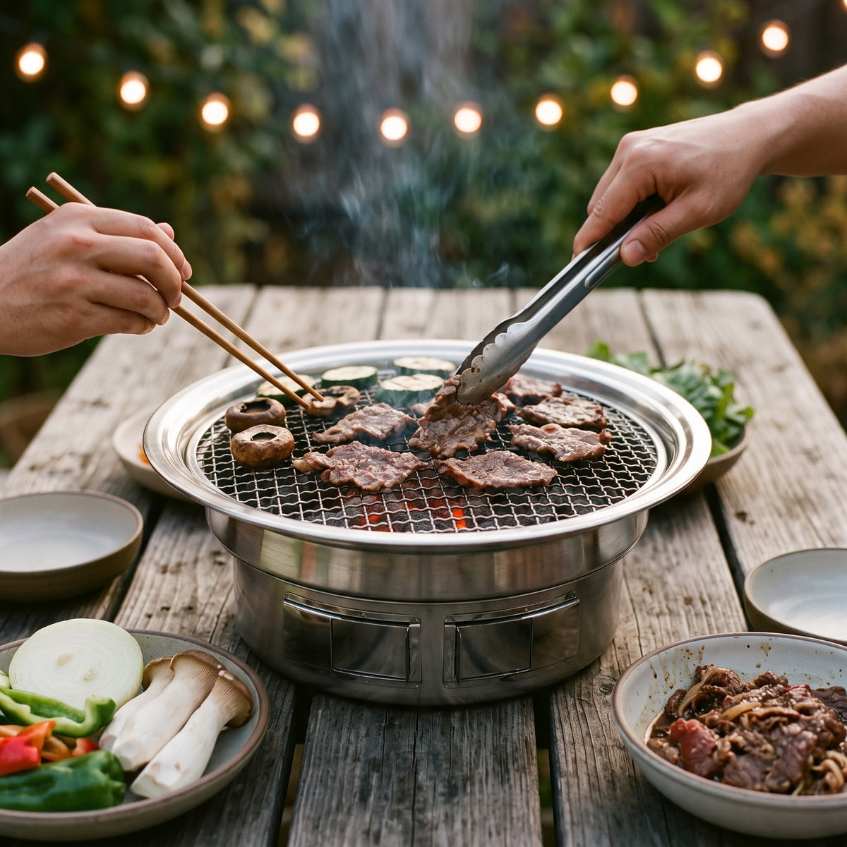 Stainless Steel Korean BBQ Grill Round Outdoor Home Restaurant Buffet Charcoal Grill