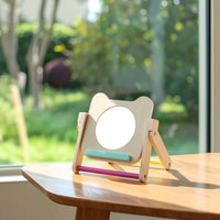 Wooden Mirror with Cards Educational Bear Mirror Toy Foldable Compact for Babies, Tummy Time, Nursery