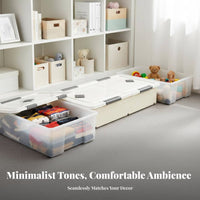 Rolling Storage Bin with Lid Wheeled Design Underbed Container Transparent Body