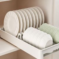 Dish Drying Rack, Cabinet Storage, Extendable, Drawer-Type, Warm White, Fits 10 Plates & 10 Bowls