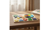 Smooth Wooden Puzzle with Geometric Shapes Bright Colors Wooden Shape Puzzle Preschool Shape Sorter Educational for Preschoolers, Playroom