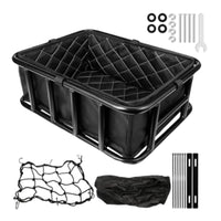 Open Top Rear Bike Basket with Liner Steel Frame Rear Bike Basket with Waterproof Cover Sturdy Heavy Duty for Commuters, Grocery Shopping, Commuting