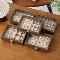 Walnut Jewelry Storage Box, Small Portable Case for Rings, Necklaces, and Earrings