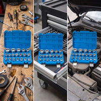 19 Pieces Serrated Socket Set with Case 12-Point Serrated Socket Set Metric Sockets for Amateur Mechanics, Garage, Workshop