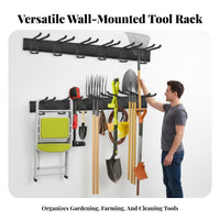 Space Saving Wall Mount Garden Tool Rack All Metal Construction Garden Tool Hanger Easy Installation Heavy Duty Storage Hooks Multi-Purpose for DIY Enthusiasts, Workshop, Basement