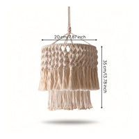 Handmade Pendant Lampshade with Fringe Woven Macrame Lampshade Knotted Bohemian Hanging Lamp Natural for Bedroom
