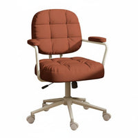 Adjustable Height Upholstered Rolling Chair Ergonomic Quilted Rolling Chair Padded Cushion Swivel Seat Skin-Friendly Textile for Women, Students, Adults, Study Room, Bedroom, Vanity, Small Apartments