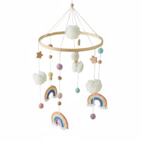 Nordic Aesthetic Rainbow Crib Mobile Soft Soft-Textured Balls Wooden Hoop Mobile Handmade Wood Bead Crib Hanger Gender Neutral for Babies, Newborns
