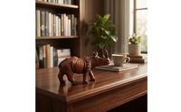 Resin Animal Figurine Carved Wood-Look Figurine Carved Desktop Ornament for Art Collectors, Bookshelf, Office Desk, Mantel