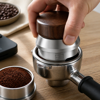 Walnut Stainless Steel Coffee Distributor and Tamper, Adjustable 51/58mm