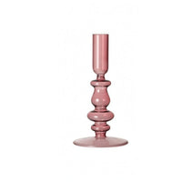 Turned Stem Blown Glass Candle Holder Cylindrical Top Glass Taper Candle Holder Wide Base