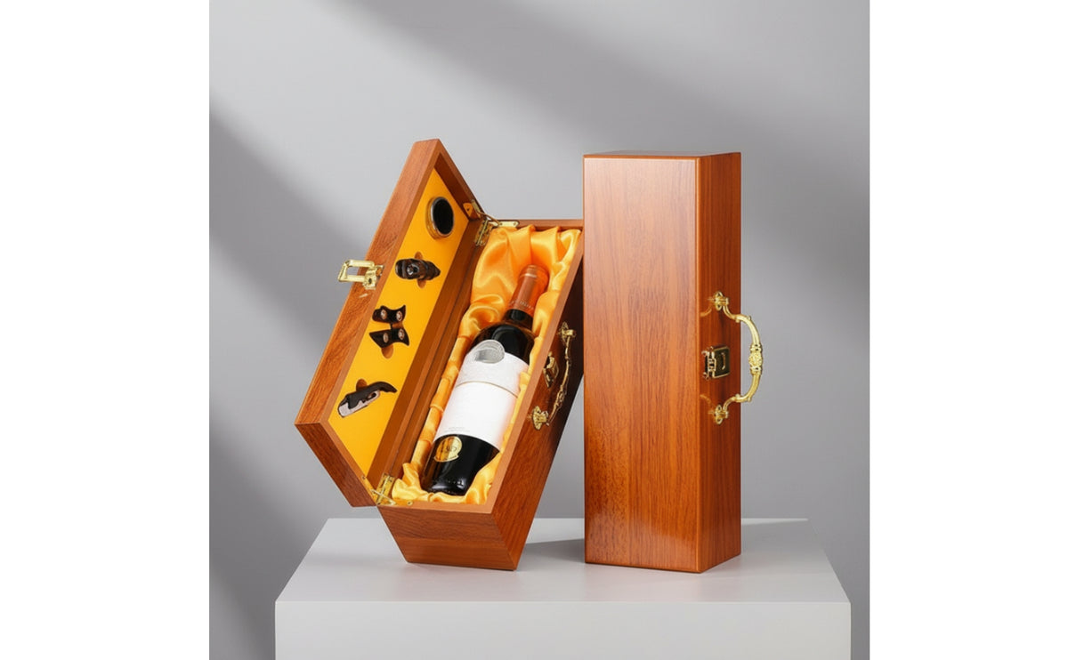 Vino Gift Box Decorative Wooden Vino Box with Latch Rigid for Celebrations
