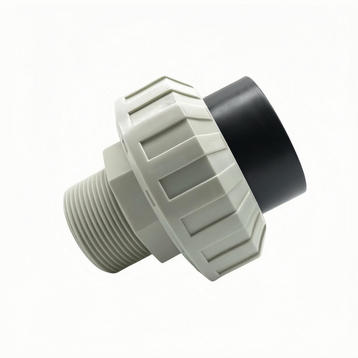 Fusion Socket Adapter Ribbed Threaded Pipe Adapter Gray and White