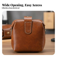 Scratch-Resistant PU Leather Cosmetic Pouch Snap Closure Vintage Travel Toiletry Bag 180-Degree Wide-Accessible Design for Women, Girls