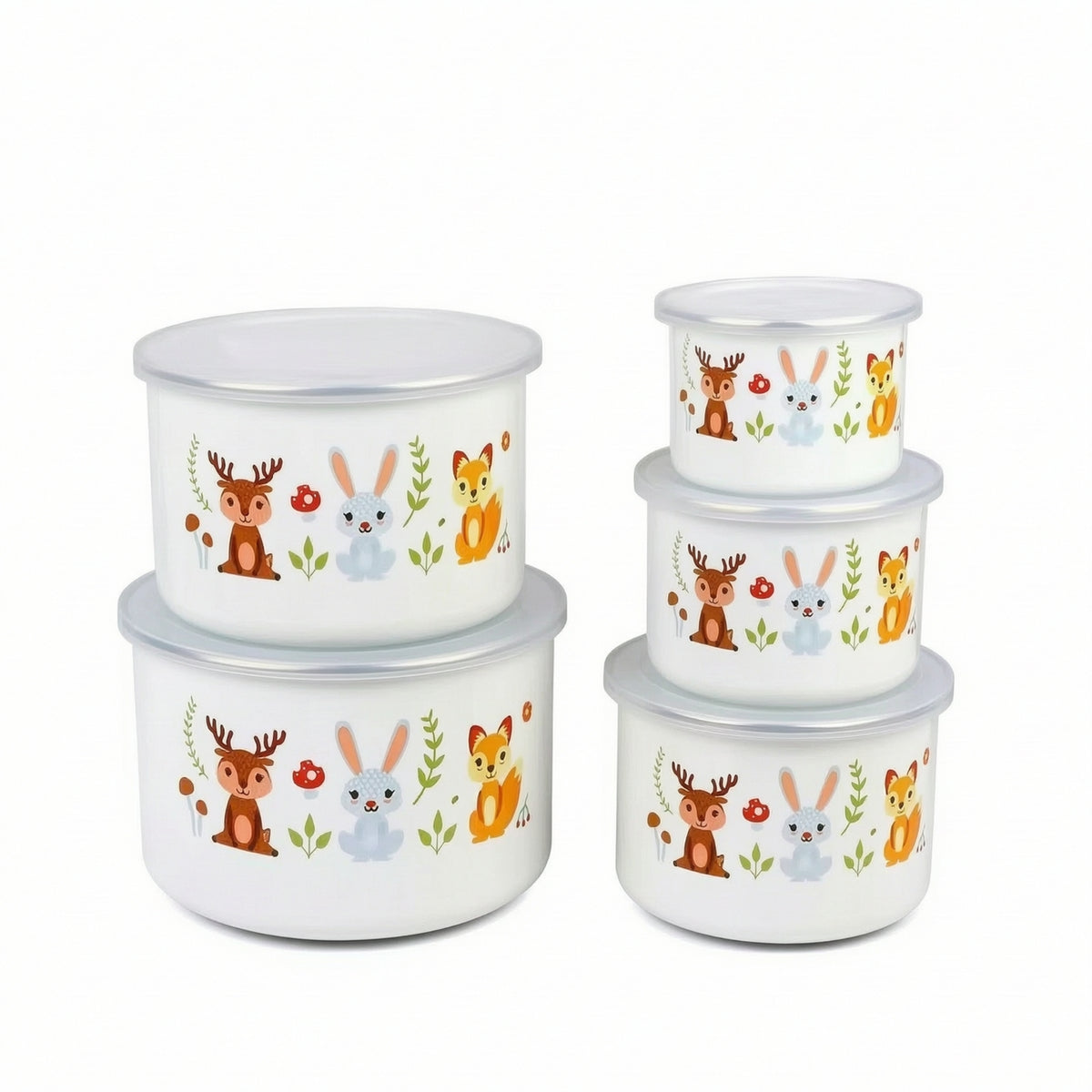 5 Pieces Glossy Enamel Bowls with Lids Easy to Clean Storage Bowl with Lid Reusable Nesting Bowl Set Stackable for Meal Prep