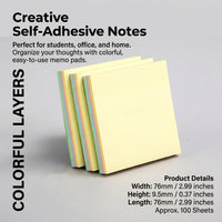 Shaped Sticky Notes 3x3 Inches, Colorful Self for Students, Individually Wrapped Studying Essentials for Reminders
