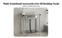 Rust-Proof Stainless Steel Sink with Stand Easy to Clean Freestanding Utility Sink Multifunctional Outdoor Wash Station Scratch-Resistant for Homeowners, Restaurant Personnel, Balcony, Backyard, Garden, Basement
