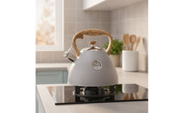 Whistling Tea Kettle Woodwooden-Finish Tea Kettle with Whistling Spout Rust Resistant Cookware for Homeowners