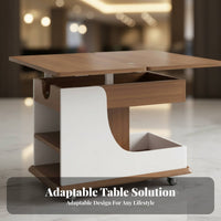 C-Shaped raiseTop Table With casters Rolling C-Shaped Table Height-Adjustable Hidden Storage for Apartment Dwellers, Students