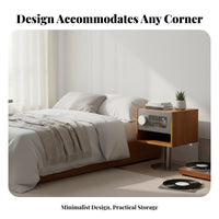 Modernist inspired Rolling vinyl table Narrow outline Nightstand Space-Saving Design Side Table Multi-Functional for Apartment Dwellers, Students, telecommuting Workers, Bedroom, Small compact areas, Dorm Room, Home Office