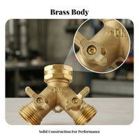 Rubber Sealing Rings Dual Shut off Hose Splitter Full Metal Body Brass Hose Splitter Rustproof Outdoor Tool Leak-Proof