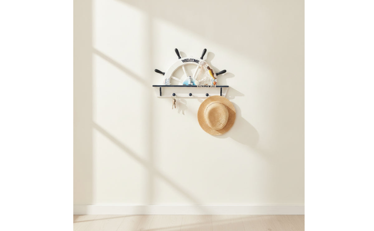 Wooden Ship Wheel Hook Rack Decorative Nautical Coat Rack for Entryway