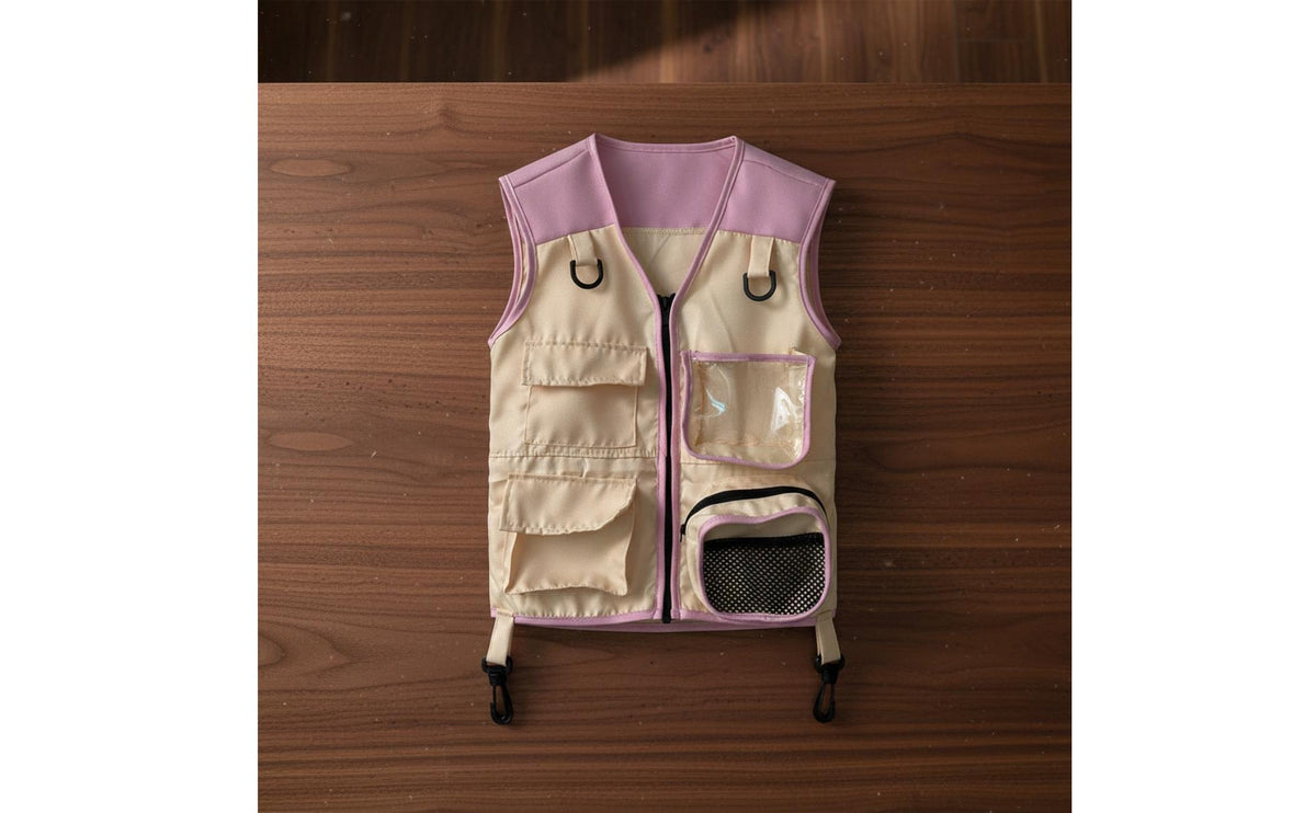 2 Pieces Kids Investigator Vest and Hat Set Multiple Pockets Children's Exploration Costume Paleontologist Dress Up Kit