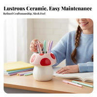 Cute artistic toadstool-inspiredShaped organizer Multi-Functional Storage Lidded toadstool organizer Decorative Pen Holder glossy Glazed Finish for Students, Office Workers, Study Room, Vanity, Bedroom, creative workspace