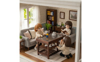 Wood-Grain Dollhouse Table with Shelves Realistic Miniature Living Room Table Decorative Furniture Compact for Photography Props