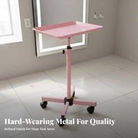 Golden Finish Wheeled Service Tray Rolling Wheels Adjustable Tray Stand Sturdy Construction Salon Equipment Easy to Clean for Hairstylists, Hair Stylists Artists, Barbershop, Beauty Spa, Medical Facility, Home Use