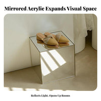 Geometric Design Mirrored Cube Table Multi-Functional Mirrored Pedestal Luxurious Look Display Stand Creates Illusion of Space for Photographers, Interior Designers, Homeowners, Photo Studio, Bedroom, Living Room, Entryway