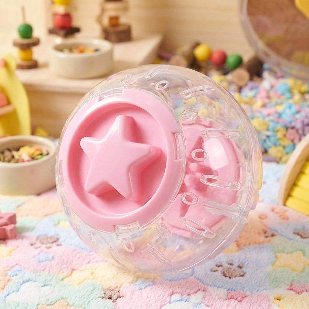 17cm Illuminated Stellar Sky Hamster Orb, Transparent Hamster Spheres for Dwarf Hamsters and Guinea Pigs, Silent Freestanding Exercise Toy with Strap