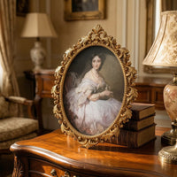 Oval Picture Frame Gold-Finish Oval Frame with Scroll Relief Vintage-Style for Decorators, Living Room