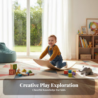 Multi-Functional Wooden Wobble Balance Board Unrestricted-Ended Play Curved Balance Board Natural Wood Construction Toddler Rocker High Weight Capacity for Toddlers, Babies, Indoor, Mindful Stretching, Playroom
