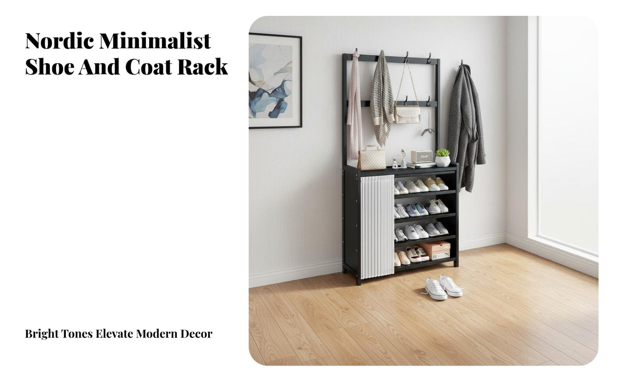 Multifunctional Design Entryway Coat Rack with Shoe Shelves Space-Saving Coat Rack Shoe Storage Unit Large Capacity Home Furniture Easy Assembly for Apartment Dwellers, Homeowners, Hallway, Mudroom, Bedroom, Living Room