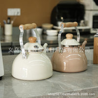 Thickened Anti-Scalding Wooden Handle Enamel 2.5L Kettle for Gas Stove, Whistling Kettle